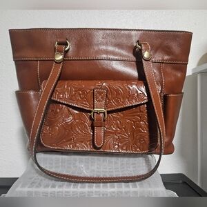Patricia Nash Brown Leather Shoulder Bag with Embossed Design - Like New!